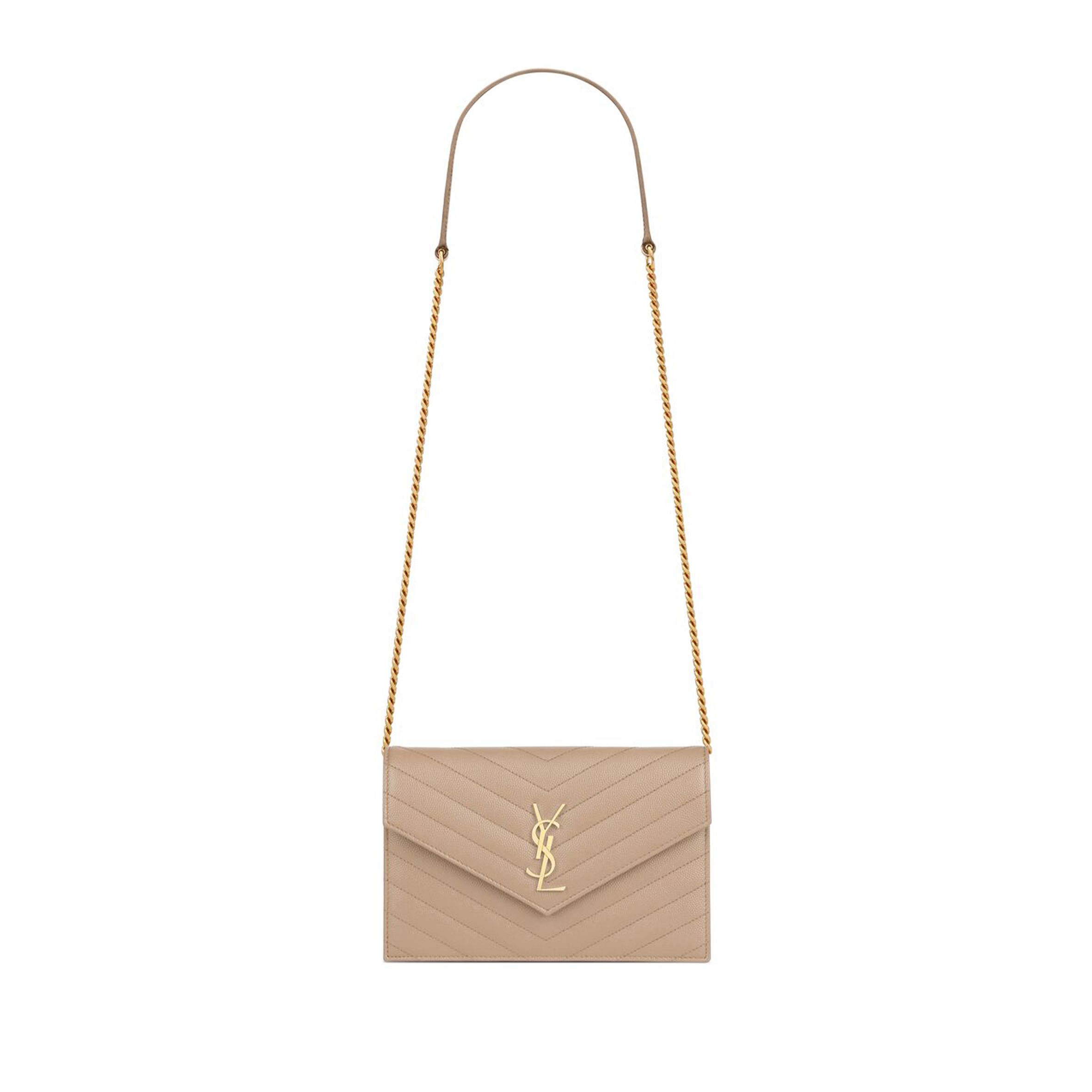 YSL CASSANDRE ENVELOPE CHAIN WALLET IN GRAIN DE POUDRE LEATHER 742920BOW012721 (19*12.5*3.5cm)